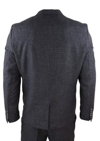 Miesten musta tweed-kangaspuku, kolmiosainen, vintage-tyyliin - STZ14