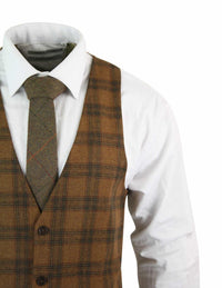 Miesten villaliivi, ruskeanruskea ruutukuvioinen tweed-kangas, klassinen vintage-mittatilaustyönä tehty istuvuus