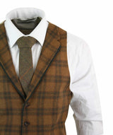 Miesten villaliivi, ruskeanruskea ruutukuvioinen tweed-kangas, klassinen vintage-mittatilaustyönä tehty istuvuus