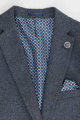 Miesten kolmiosainen laivastonsininen puku kaksirivisellä liivillä