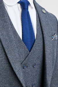 Miesten kolmiosainen laivastonsininen puku kaksirivisellä liivillä