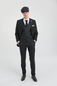 Miesten musta kolmiosainen pinstripe-puku