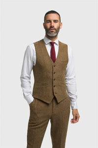 Thomas - Miesten ruskea villasekoitteinen kalanruotokuvioinen tweed-liivi