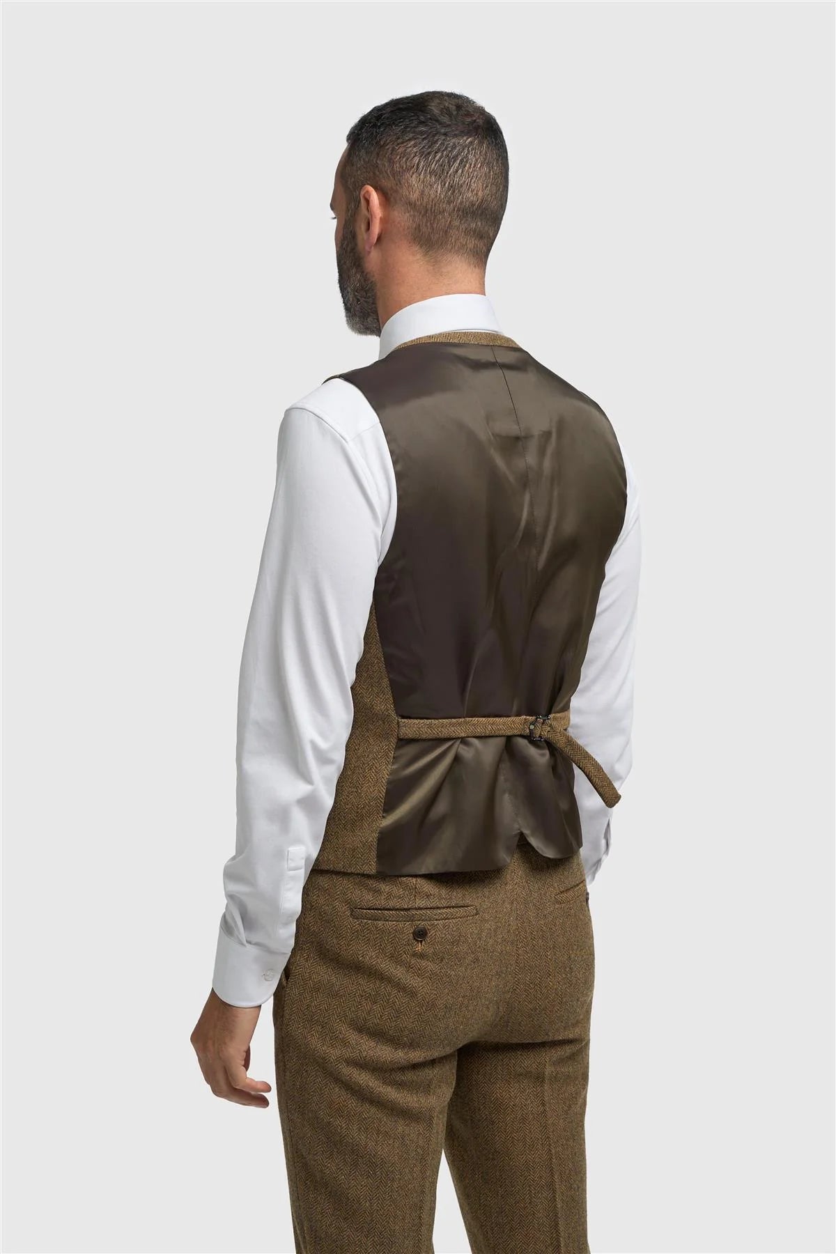 Thomas - Miesten ruskea villasekoitteinen kalanruotokuvioinen tweed-liivi