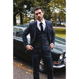 Thomas miesten laivastonsininen 3-osainen tweed-ruutupuku