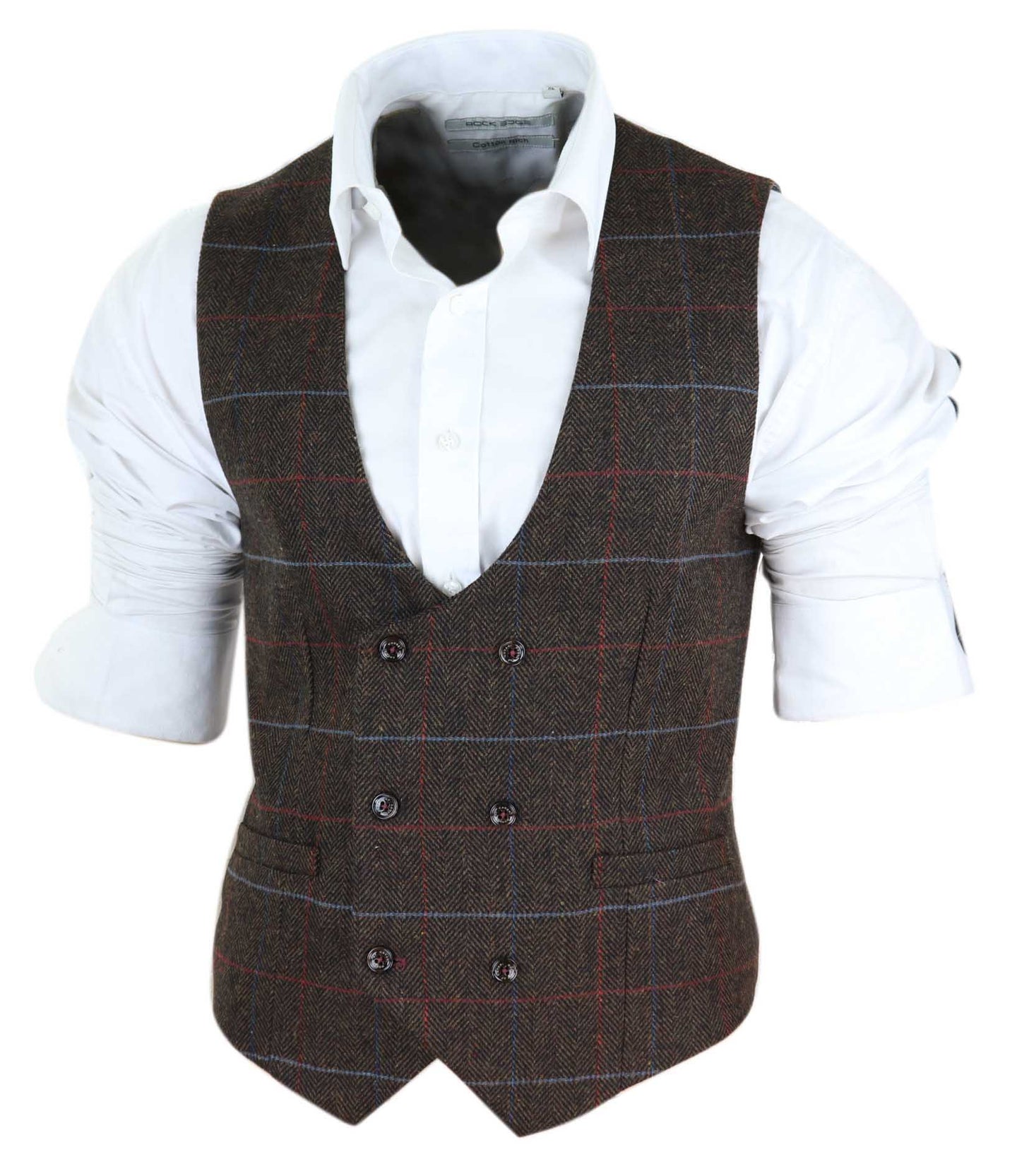 Cavani Tommy - Miesten ruskea kalanruotokuvioinen tweed-ruutuliivi