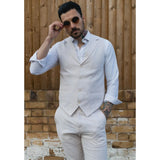TP-10 - Miesten kesäpukuliivi, pellavahousut, juhlava kermanvärinen beige, hääpuku
