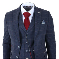 TP-32 - Gatsby-tyylinen tummansininen kolmiosainen villasekoitteinen tweedpuku miehille