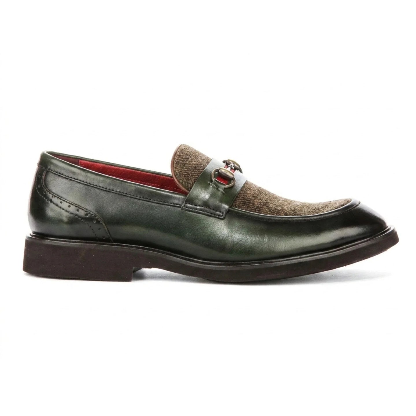 Tristian - Miesten vihreät nahkaiset kalanruotokuvioiset tweed-loaferit