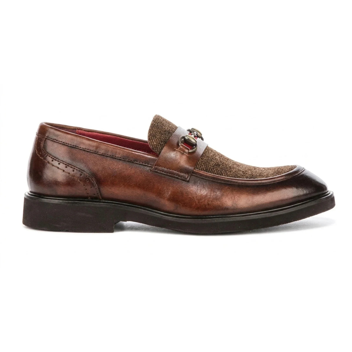 Tristian - Miesten ruskeat nahkaiset kalanruotokuvioiset tweed-loaferit