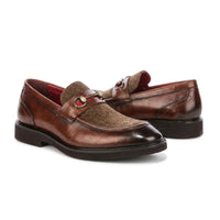 Tristian - Miesten ruskeat nahkaiset kalanruotokuvioiset tweed-loaferit