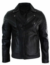 Aitoa nahkaa, kapea istuvuus, ristivetoketjullinen retro vintage Brando miesten takki, vintage biker-musta