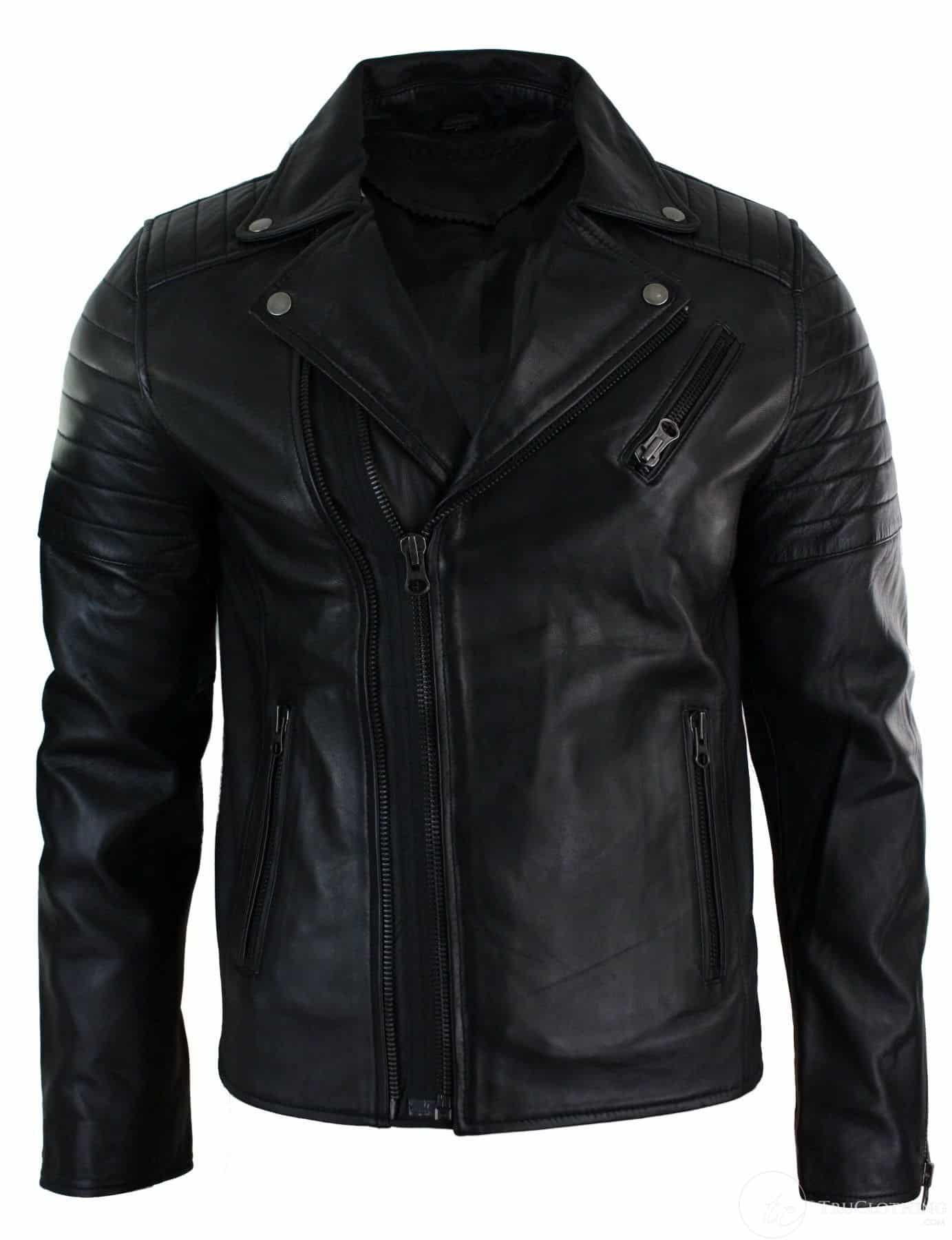Aitoa nahkaa, kapea istuvuus, ristivetoketjullinen retro vintage Brando miesten takki, vintage biker-musta