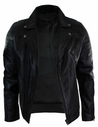 Aitoa nahkaa, kapea istuvuus, ristivetoketjullinen retro vintage Brando miesten takki, vintage biker-musta
