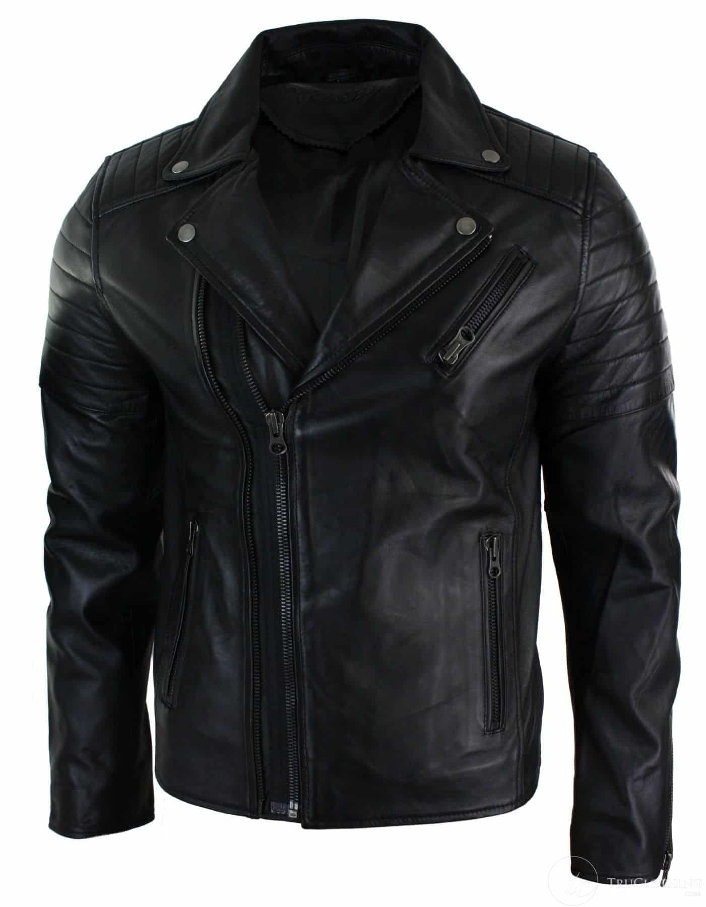 Aitoa nahkaa, kapea istuvuus, ristivetoketjullinen retro vintage Brando miesten takki, vintage biker-musta