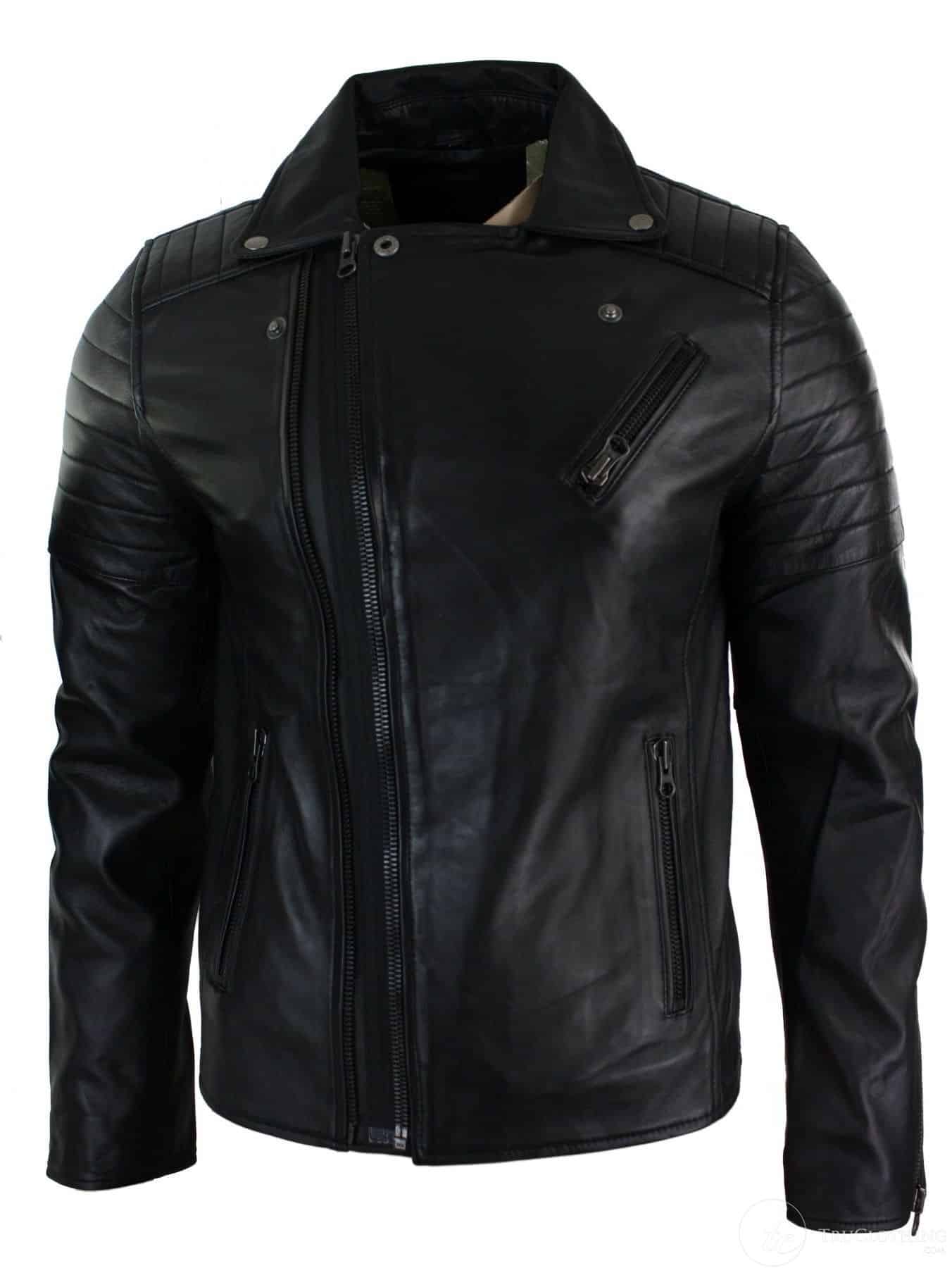 Aitoa nahkaa, kapea istuvuus, ristivetoketjullinen retro vintage Brando miesten takki, vintage biker-musta