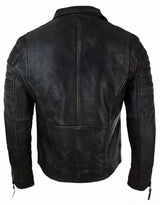 Miesten Slim Fit -nahkainen ristivetoketjullinen retro-vintage-Brandotakki, Vintage Biker-Ruboff Black