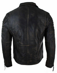 Miesten Slim Fit -nahkainen ristivetoketjullinen retro-vintage-Brandotakki, Vintage Biker-Ruboff Black