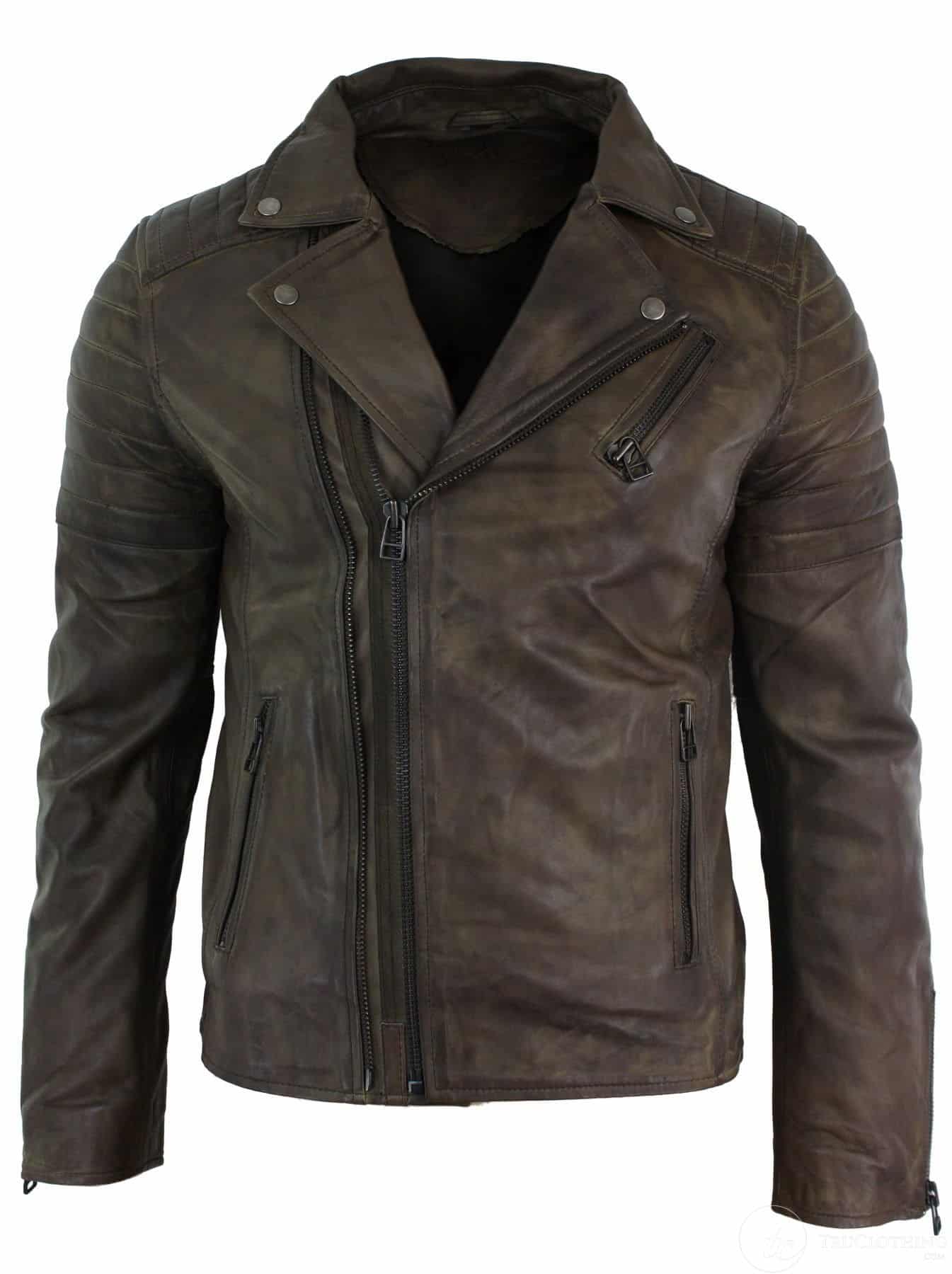 Aitoa nahkaa, kapea istuvuus, ristivetoketjullinen retro vintage Brando miesten takki, vintage biker-ruskea