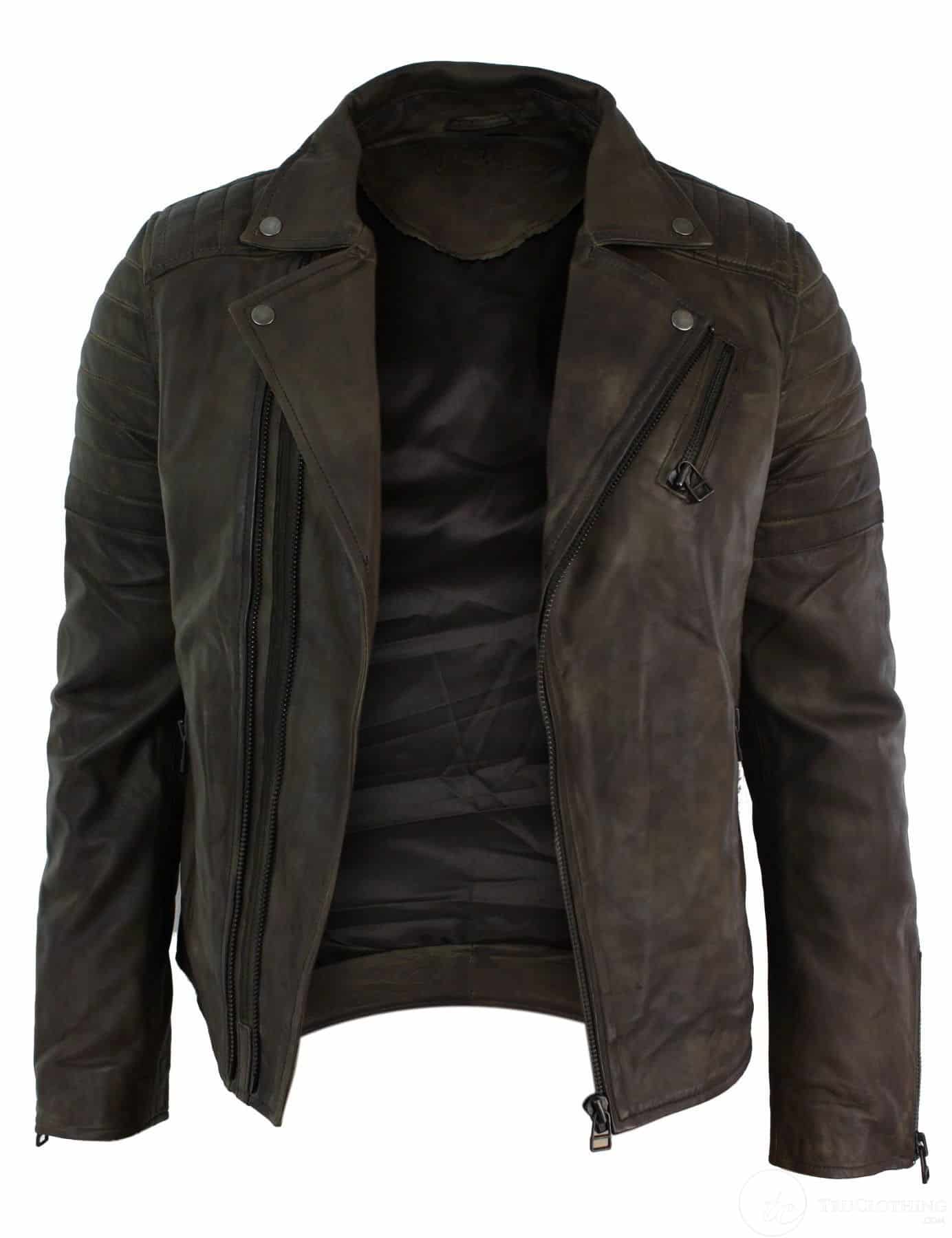 Aitoa nahkaa, kapea istuvuus, ristivetoketjullinen retro vintage Brando miesten takki, vintage biker-ruskea
