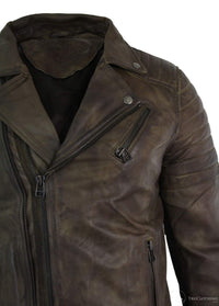 Aitoa nahkaa, kapea istuvuus, ristivetoketjullinen retro vintage Brando miesten takki, vintage biker-ruskea