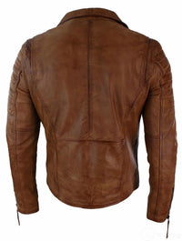 Aitoa nahkaa, kapea istuvuus, ristivetoketjullinen miesten retro vintage brandotakki, vintage biker-ruskea