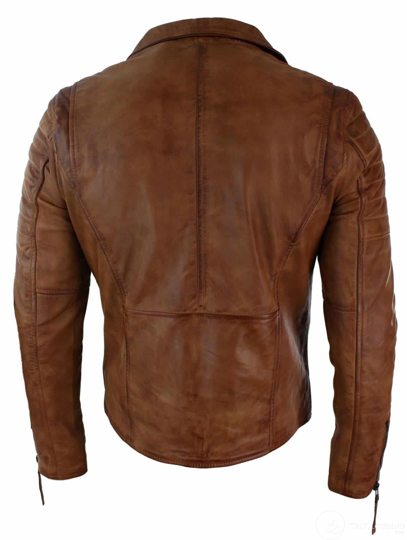Aitoa nahkaa, kapea istuvuus, ristivetoketjullinen miesten retro vintage brandotakki, vintage biker-ruskea