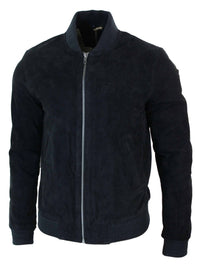 Varsity miesten aitoa mokkanahkaa ja nahkaa, bomber-collegetakki, klassinen retro-vintage-musta