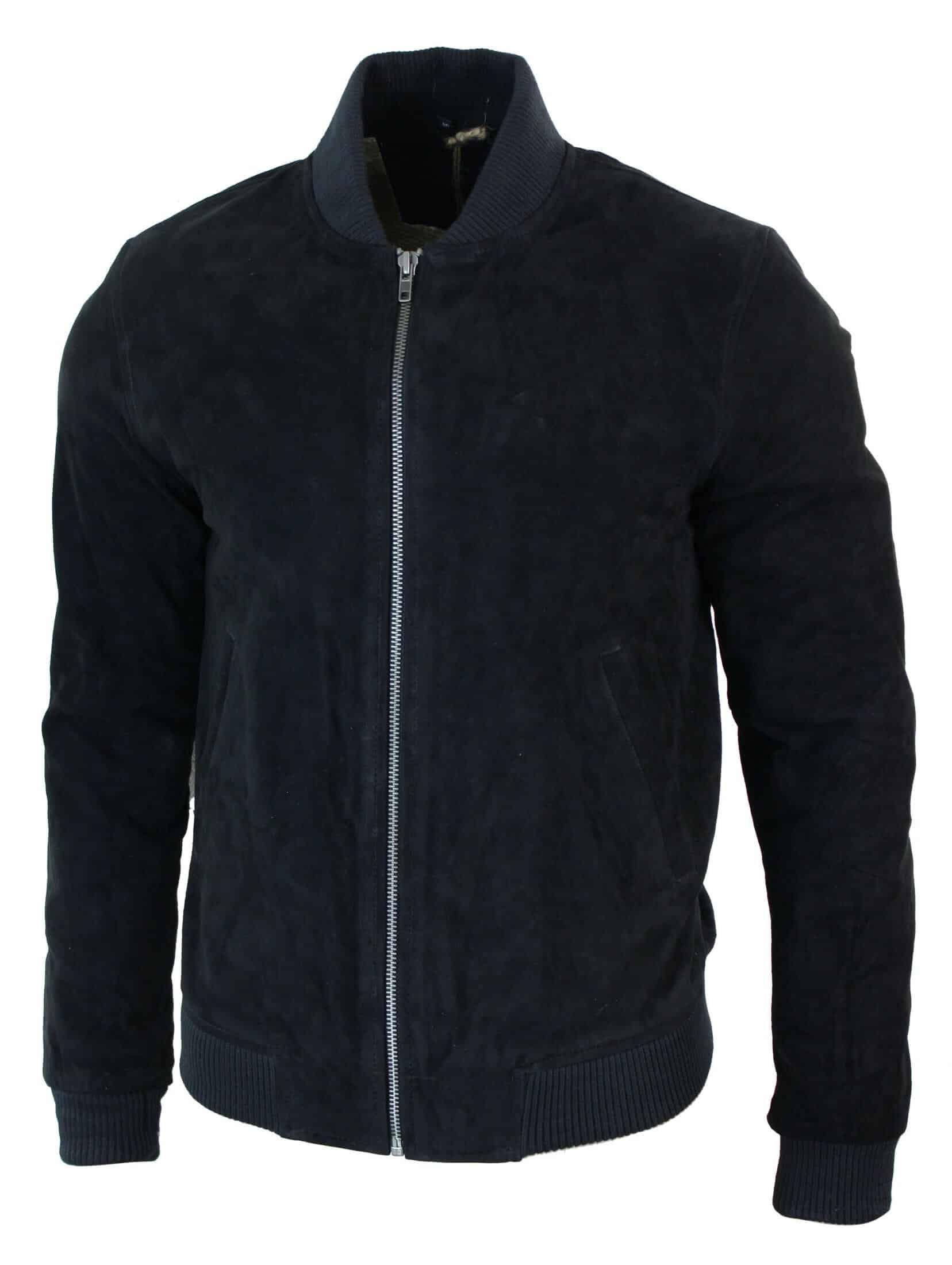Varsity miesten aitoa mokkanahkaa ja nahkaa, bomber-collegetakki, klassinen retro-vintage-musta