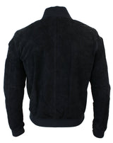Varsity miesten aitoa mokkanahkaa ja nahkaa, bomber-collegetakki, klassinen retro-vintage-musta