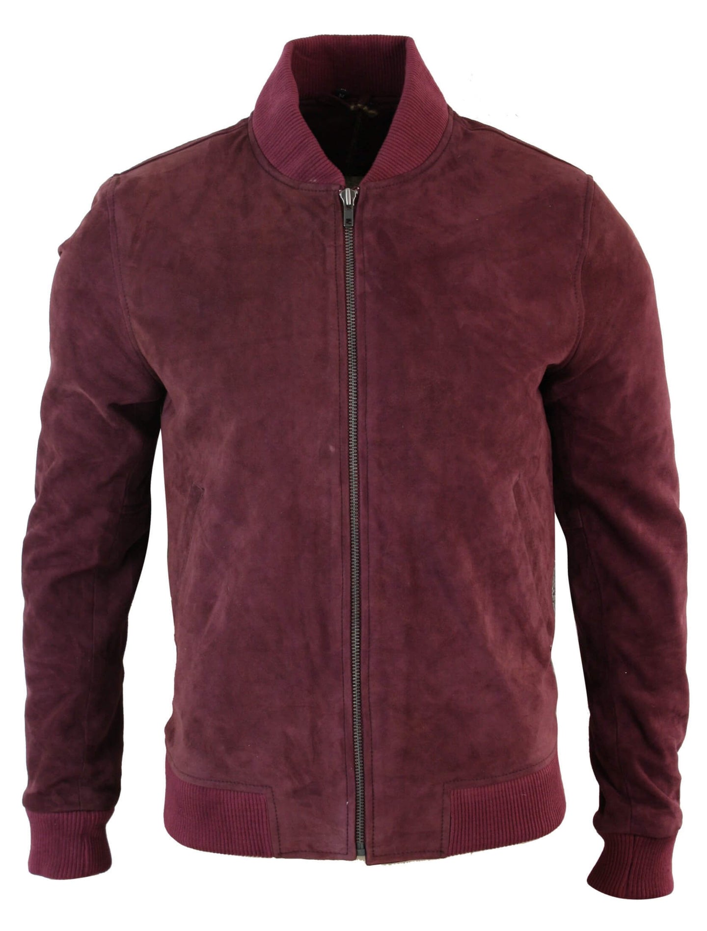 Varsity miesten aitoa mokkanahkaa ja nahkaa, bomber-collegetakki, klassinen retro-vintage-burgundi