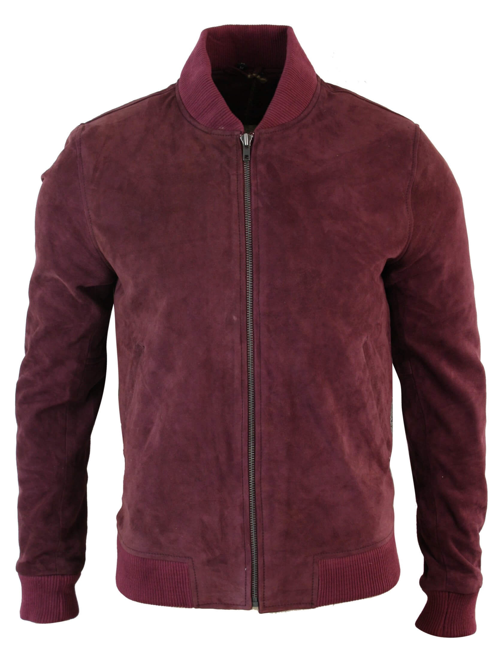 Varsity miesten aitoa mokkanahkaa ja nahkaa, bomber-collegetakki, klassinen retro-vintage-burgundi