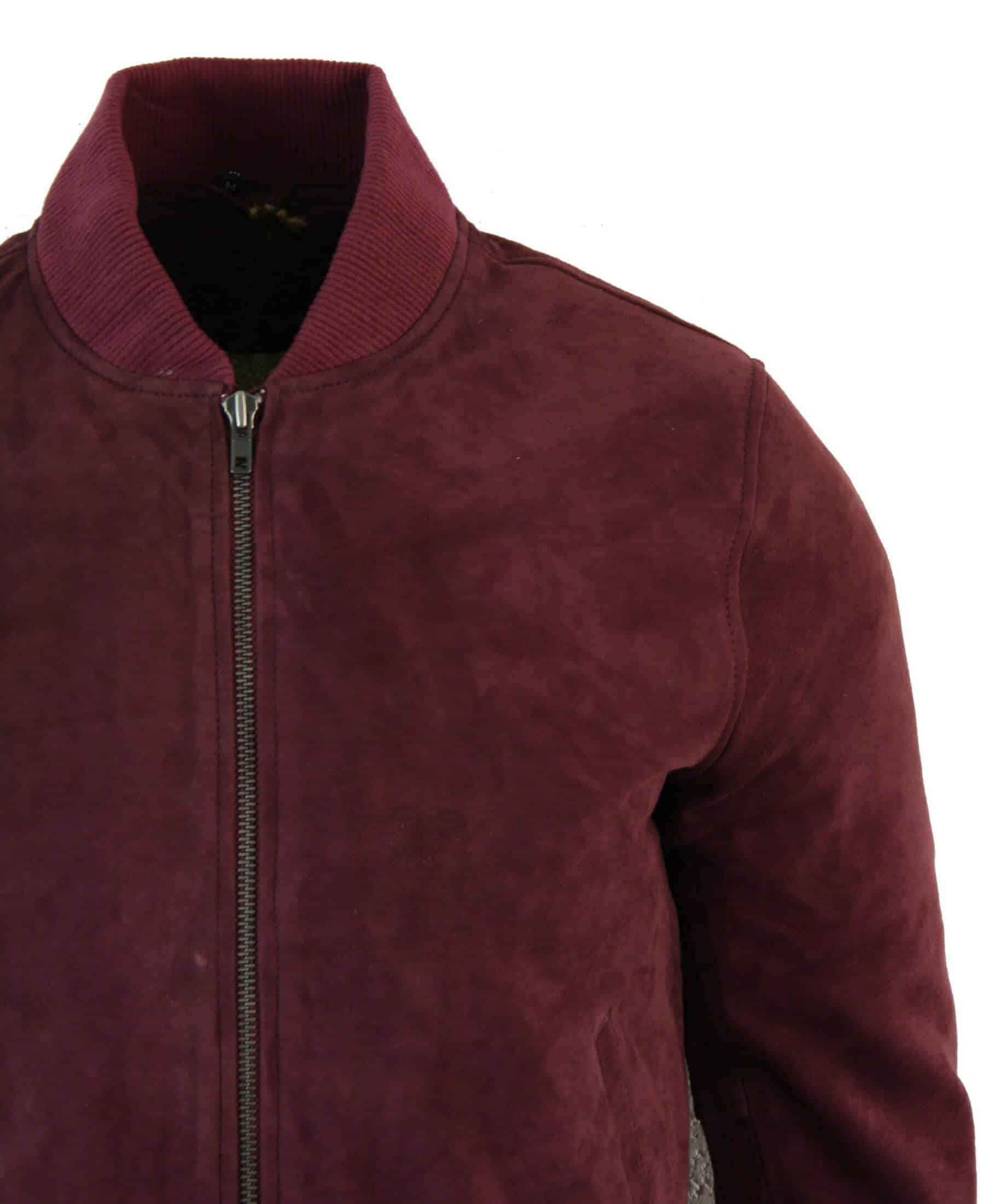 Varsity miesten aitoa mokkanahkaa ja nahkaa, bomber-collegetakki, klassinen retro-vintage-burgundi