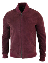 Varsity miesten aitoa mokkanahkaa ja nahkaa, bomber-collegetakki, klassinen retro-vintage-burgundi
