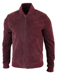 Varsity miesten aitoa mokkanahkaa ja nahkaa, bomber-collegetakki, klassinen retro-vintage-burgundi