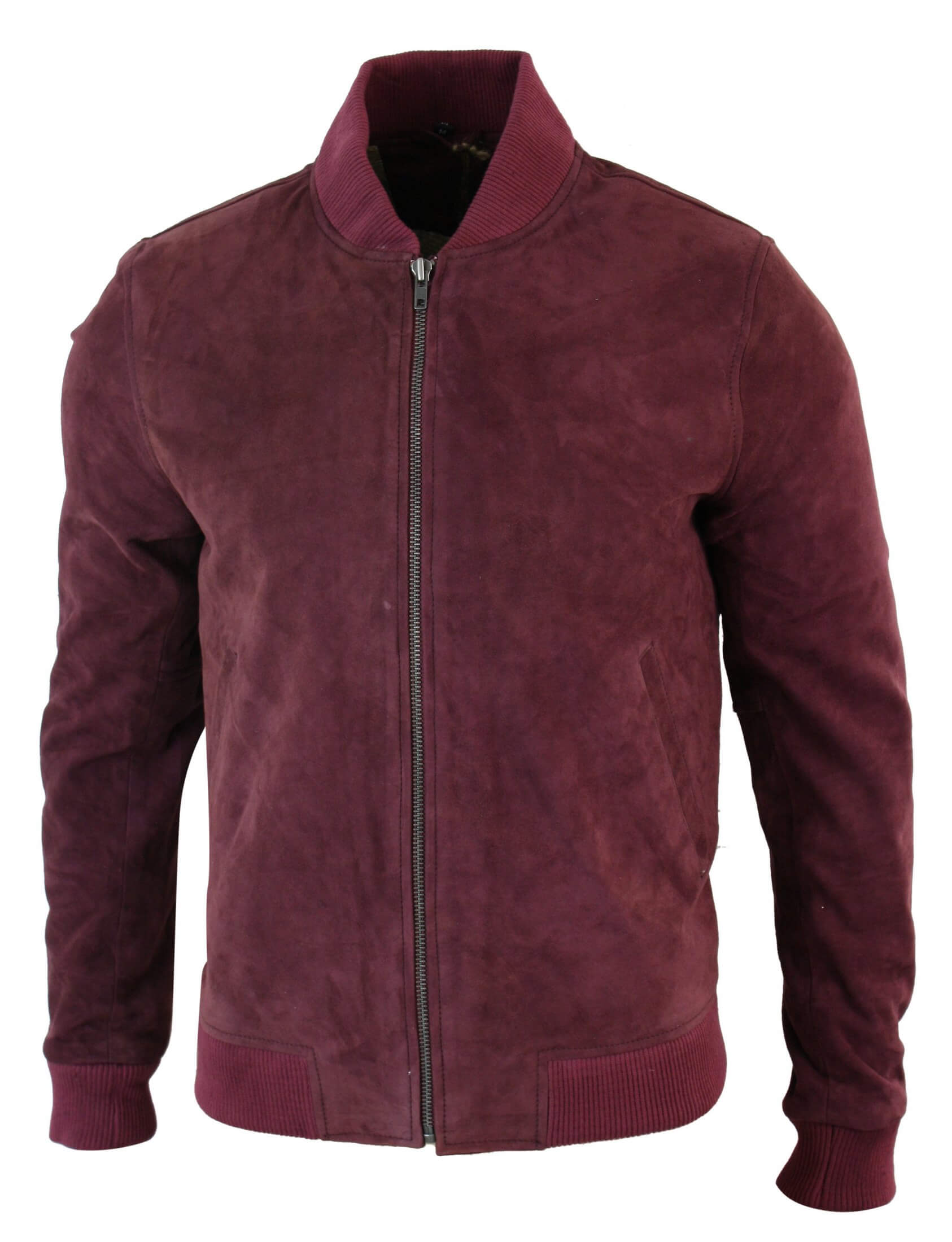 Varsity miesten aitoa mokkanahkaa ja nahkaa, bomber-collegetakki, klassinen retro-vintage-burgundi