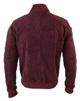 Varsity miesten aitoa mokkanahkaa ja nahkaa, bomber-collegetakki, klassinen retro-vintage-burgundi