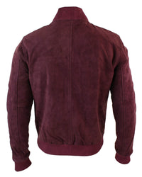 Varsity miesten aitoa mokkanahkaa ja nahkaa, bomber-collegetakki, klassinen retro-vintage-burgundi