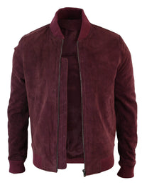 Varsity miesten aitoa mokkanahkaa ja nahkaa, bomber-collegetakki, klassinen retro-vintage-burgundi