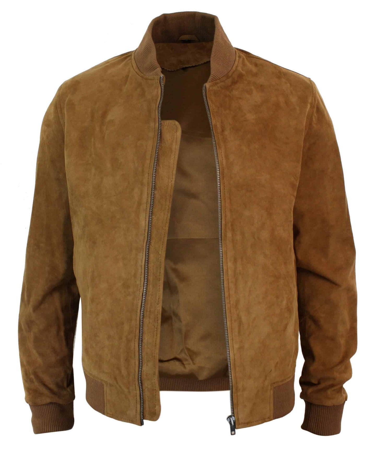 Varsity miesten aitoa mokkanahkaa ja nahkaa, bomber-collegetakki, klassinen retro-vintage-kuvio, ruskea