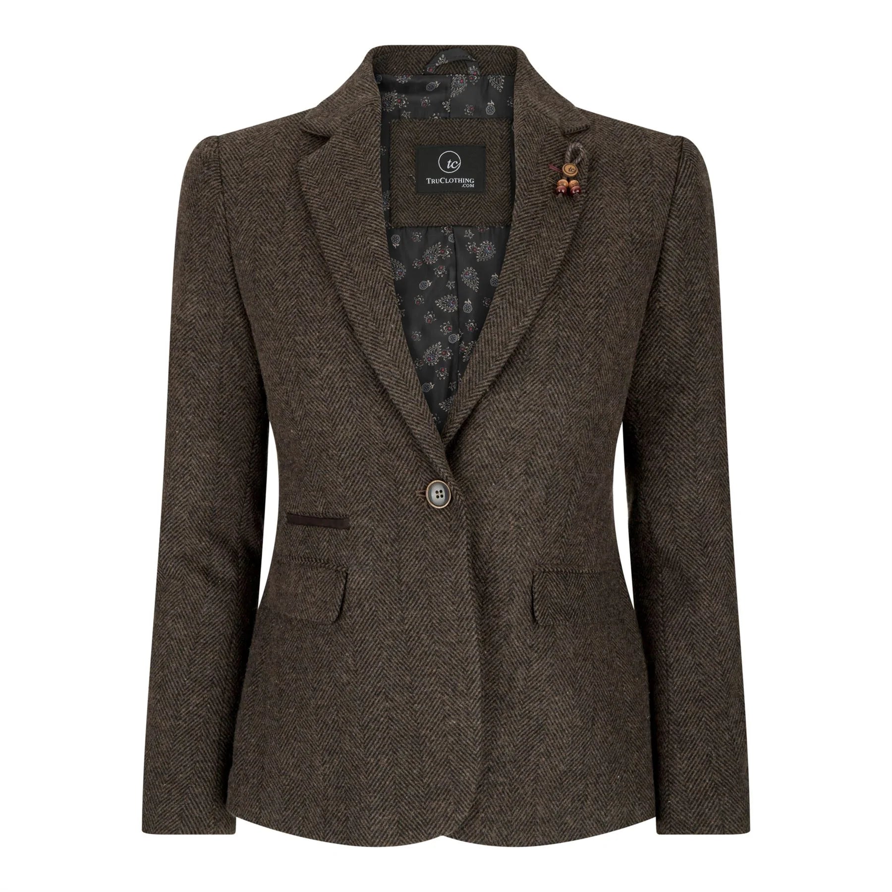 Naisten tweed-bleiseri kalanruotokuviolla, ruskea, 1920-luvun vintage-räätälöity, klassinen ja tyylikäs