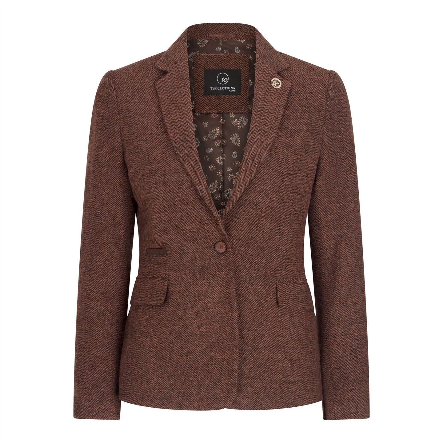 WS-12 - Naisten tweed-pukubleiseri kalanruotokuvioisella villakankaalla, ruosteenruskea