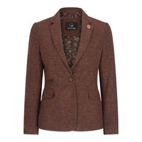 WS-12 - Naisten tweed-pukubleiseri kalanruotokuvioisella villakankaalla, ruosteenruskea