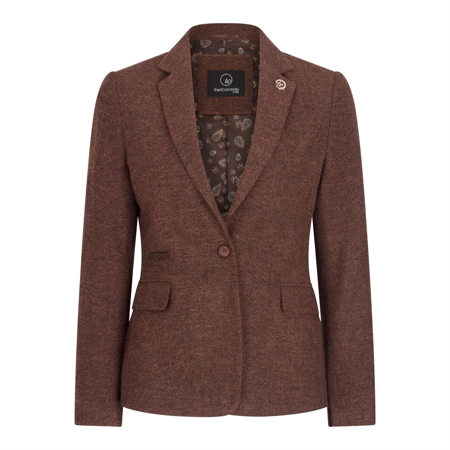 WS-12 - Naisten tweed-pukubleiseri kalanruotokuvioisella villakankaalla, ruosteenruskea