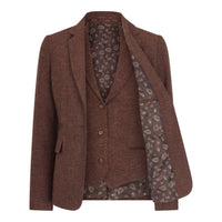WS-12 - Naisten tweed-pukubleiseri kalanruotokuvioisella villakankaalla, ruosteenruskea