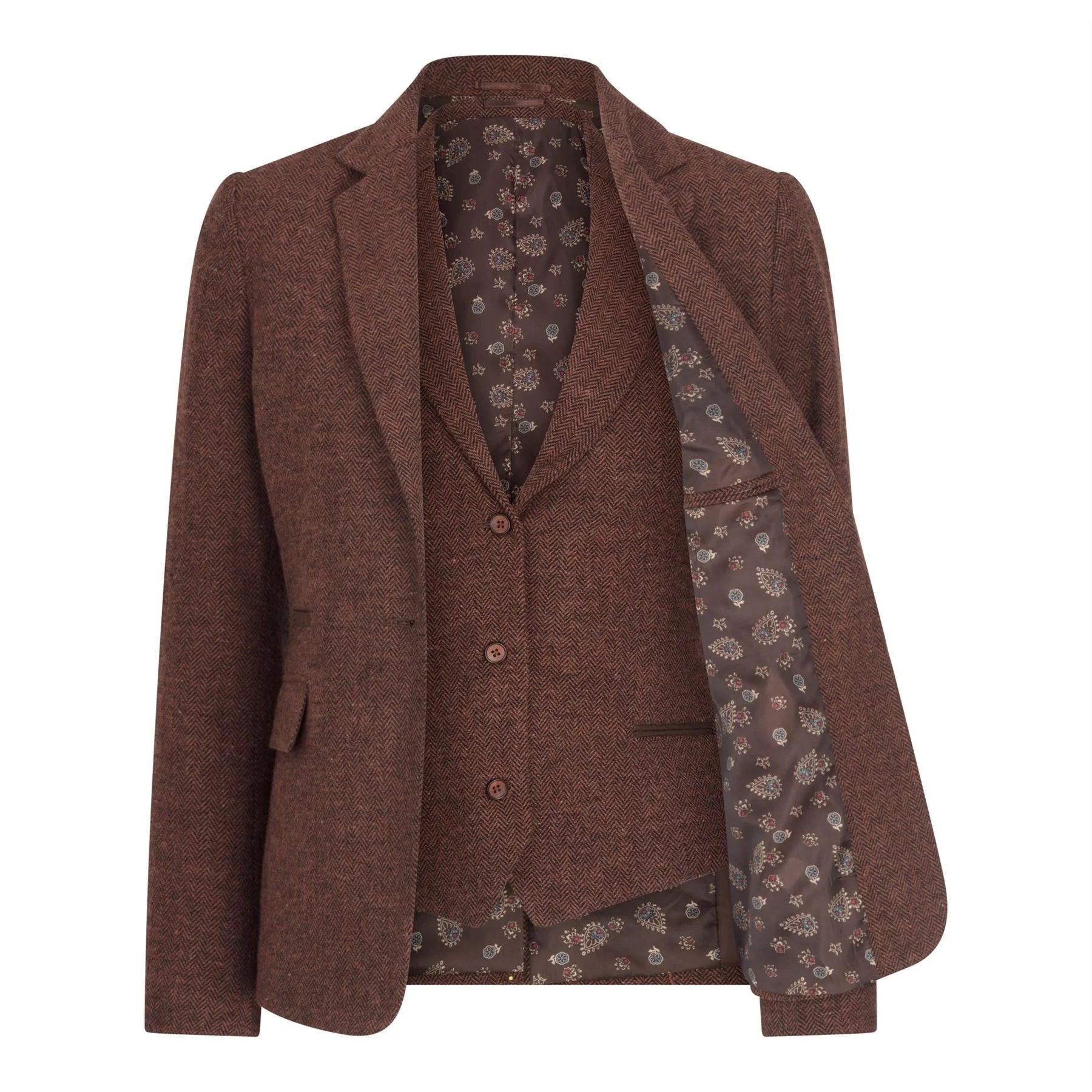WS-12 - Naisten tweed-pukubleiseri kalanruotokuvioisella villakankaalla, ruosteenruskea
