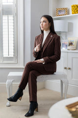 WS-12 - Naisten tweed-pukuhousut kalanruotokuvioisella villakankaalla, ruosteenruskea