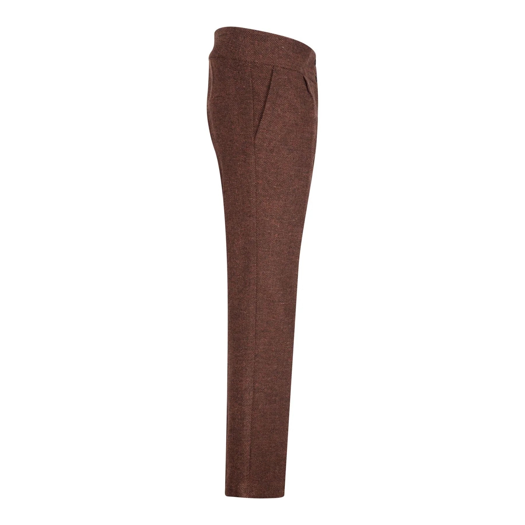 WS-12 - Naisten tweed-pukuhousut kalanruotokuvioisella villakankaalla, ruosteenruskea