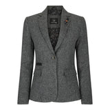 Naisten harmaa tweed-bleiseri kalanruotokuviolla, 1920-luvun huippumalli, mittatilaustyönä tehty istuvuus, vintage retro