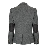 Naisten harmaa tweed-bleiseri kalanruotokuviolla, 1920-luvun huippumalli, mittatilaustyönä tehty istuvuus, vintage retro